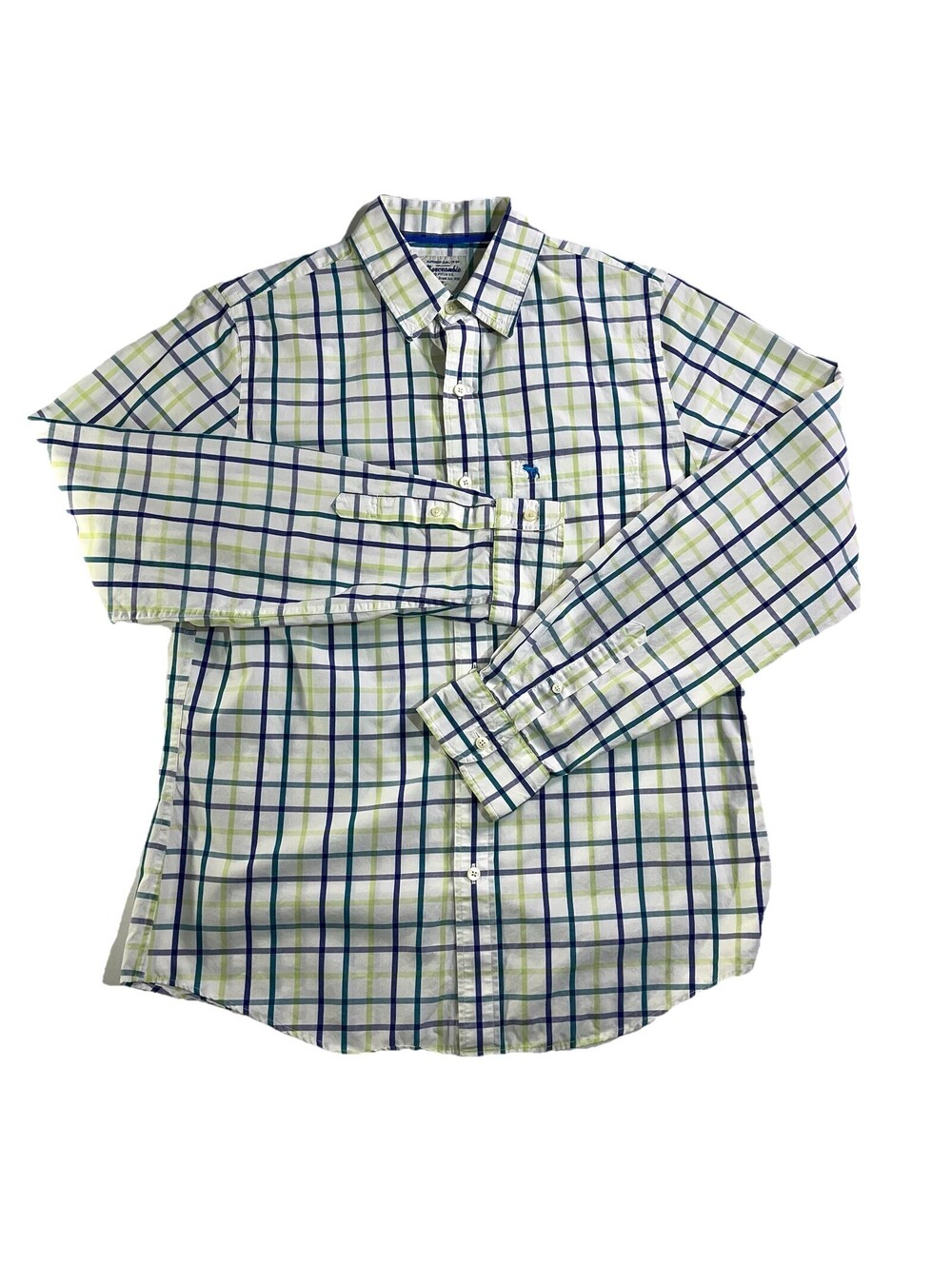 VTG Abercrombie & Fitch Mens XL Plaid Long Sleeve Button Front Shirt Blue Green